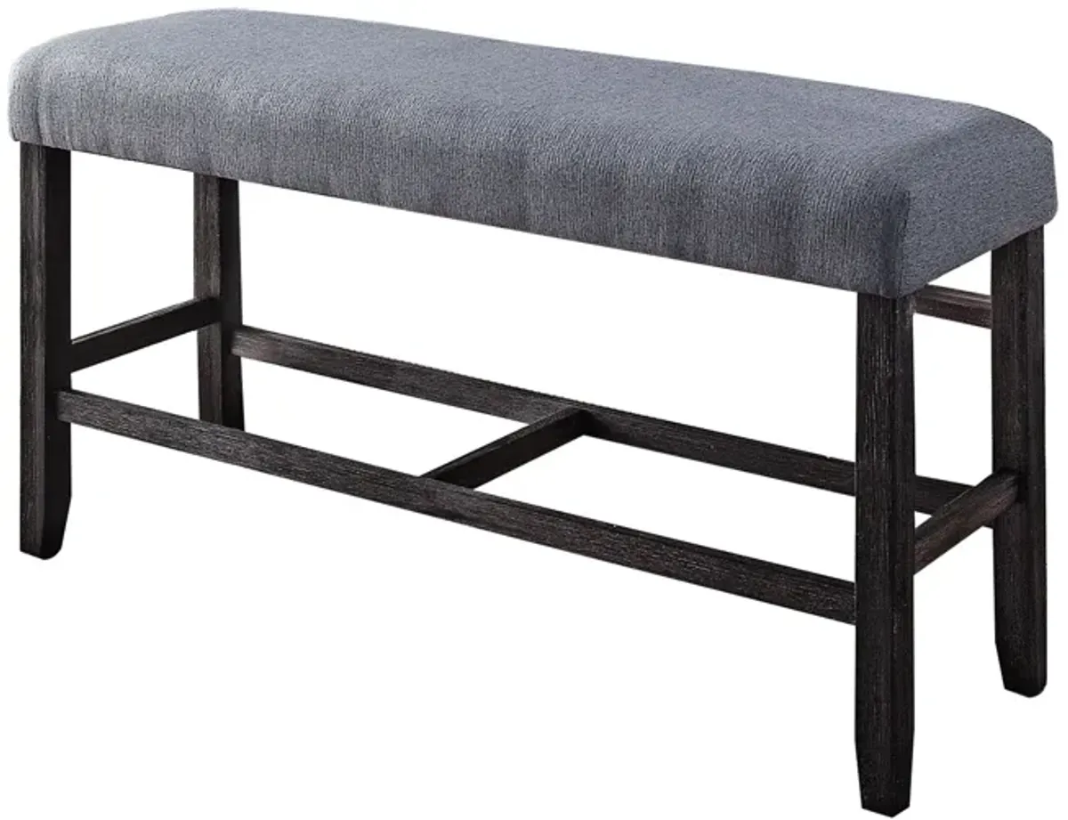 Rectangular Fabric Counter Height Bench with Padded Seat, Brown and Blue-Benzara