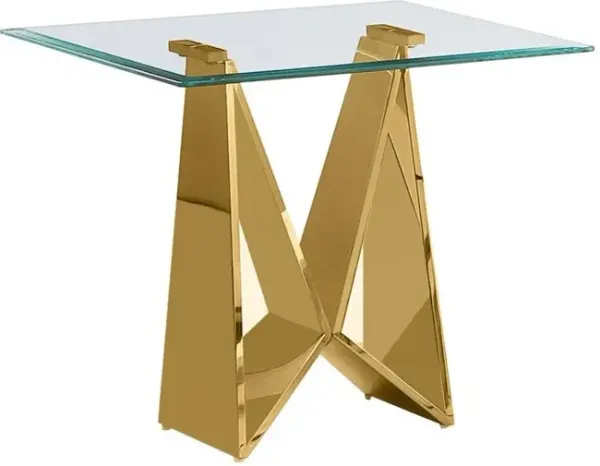 Best Quality Furniture Clear glass End table with a gold color  base