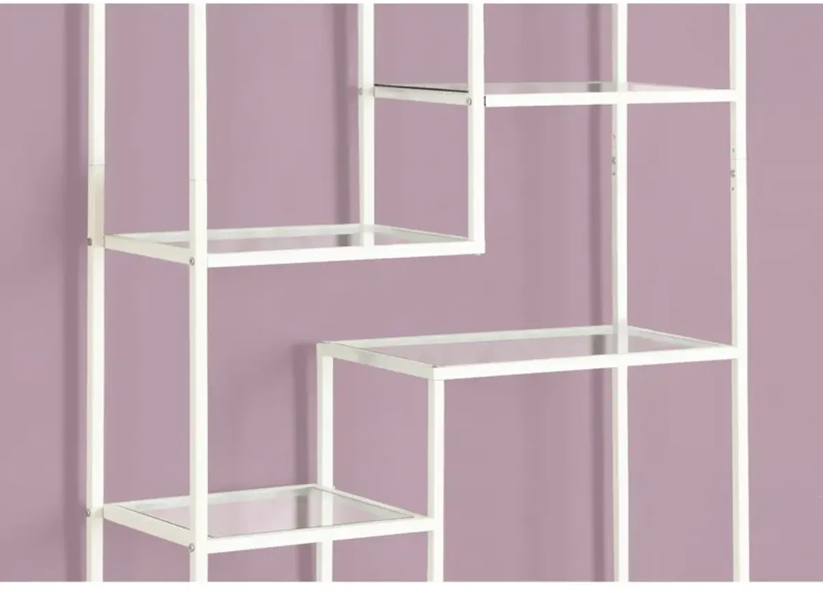 Monarch Specialties I 7159 Bookshelf, Bookcase, Etagere, 72"H, Office, Bedroom, Metal, Tempered Glass, White, Clear, Contemporary, Modern