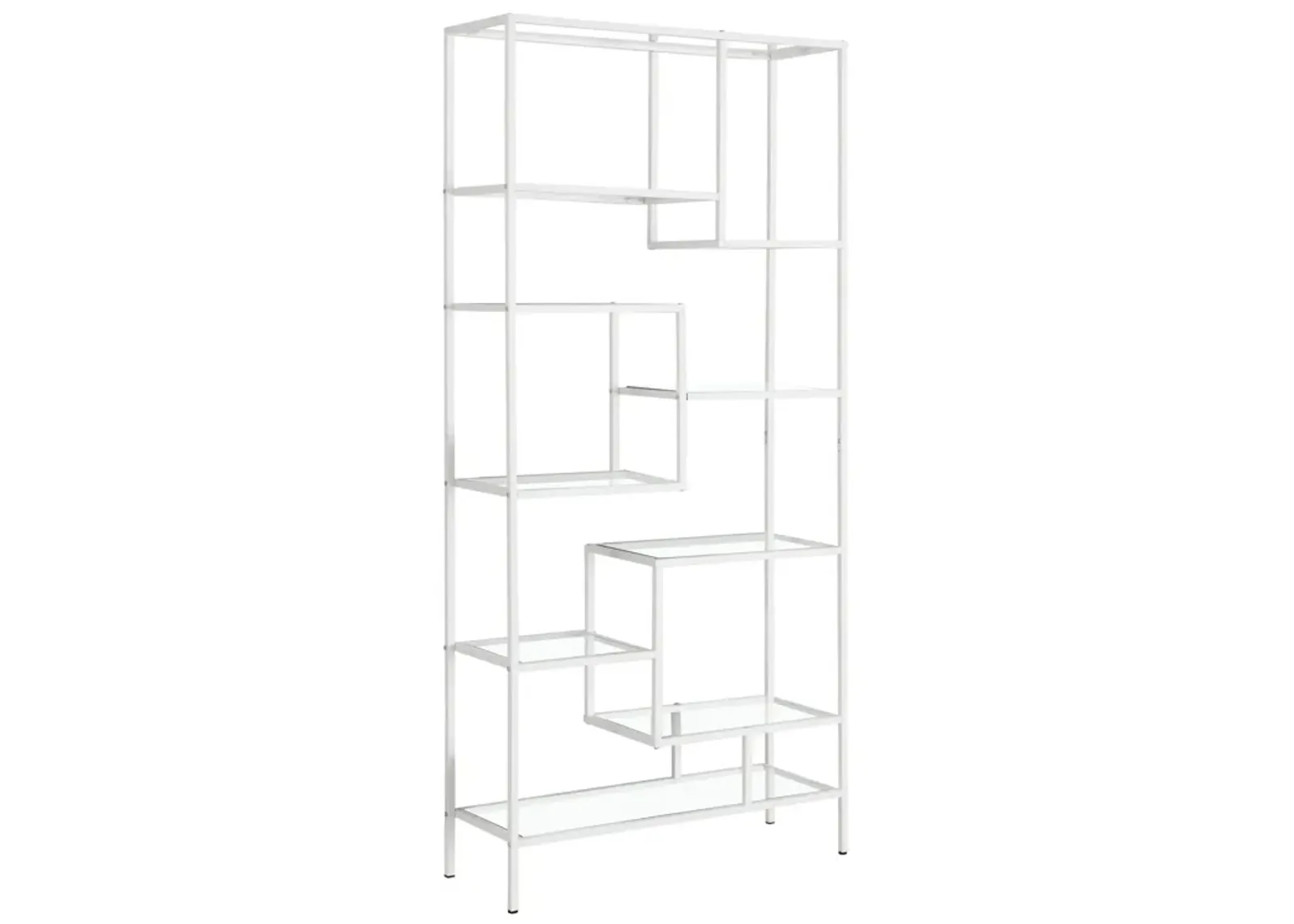 Monarch Specialties I 7159 Bookshelf, Bookcase, Etagere, 72"H, Office, Bedroom, Metal, Tempered Glass, White, Clear, Contemporary, Modern