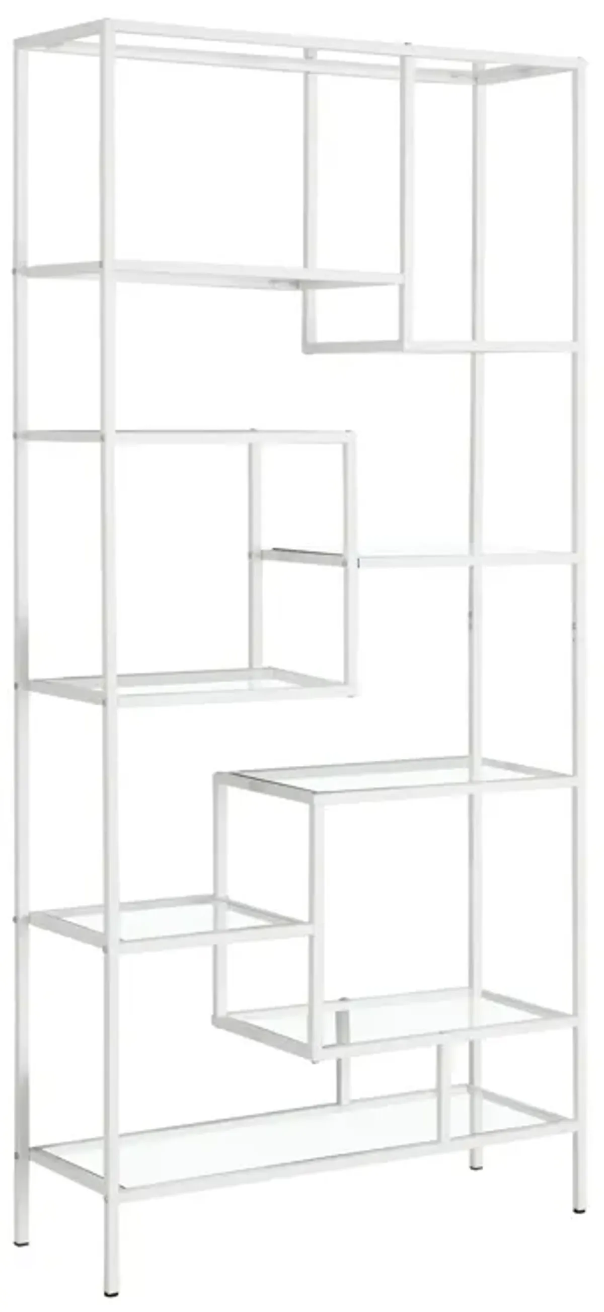 Monarch Specialties I 7159 Bookshelf, Bookcase, Etagere, 72"H, Office, Bedroom, Metal, Tempered Glass, White, Clear, Contemporary, Modern