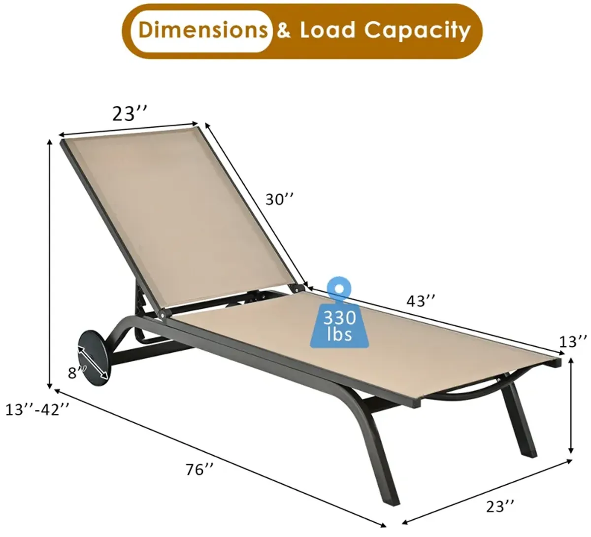 Aluminum Fabric Outdoor Patio Lounge Chair with Adjustable Reclining