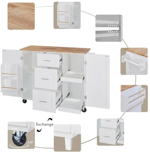 Streamdale Rolling Kitchen Island with Storage and Spice Rack Tower