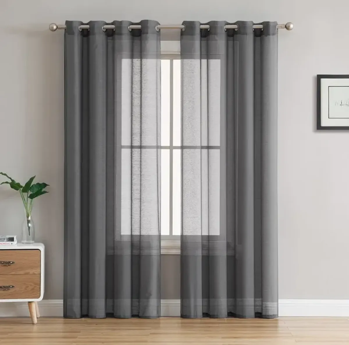 THD Basics 2 Piece Semi Sheer Voile Window Curtain Drapes Grommet Top Panels for Bedroom, Living Room & Kids Room - Set of 2 panels