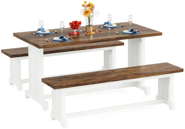 47" Dining Table Set for 2-4, 3-Piece Kitchen Room Table with 2 Benches, Farmhouse Wood Dinner Furniture for Small Space, Home Kitchen,Brown