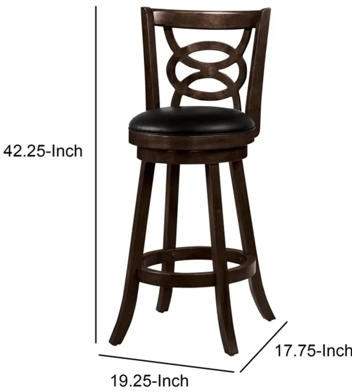 29" Swivel Bar Stool with Upholstered Seat, Black And Brown ,Set of 2-Benzara