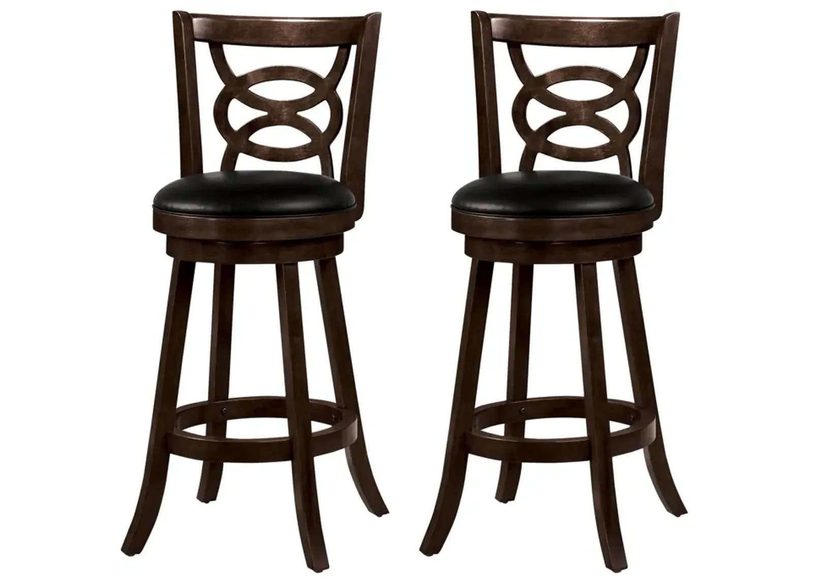 29" Swivel Bar Stool with Upholstered Seat, Black And Brown ,Set of 2-Benzara