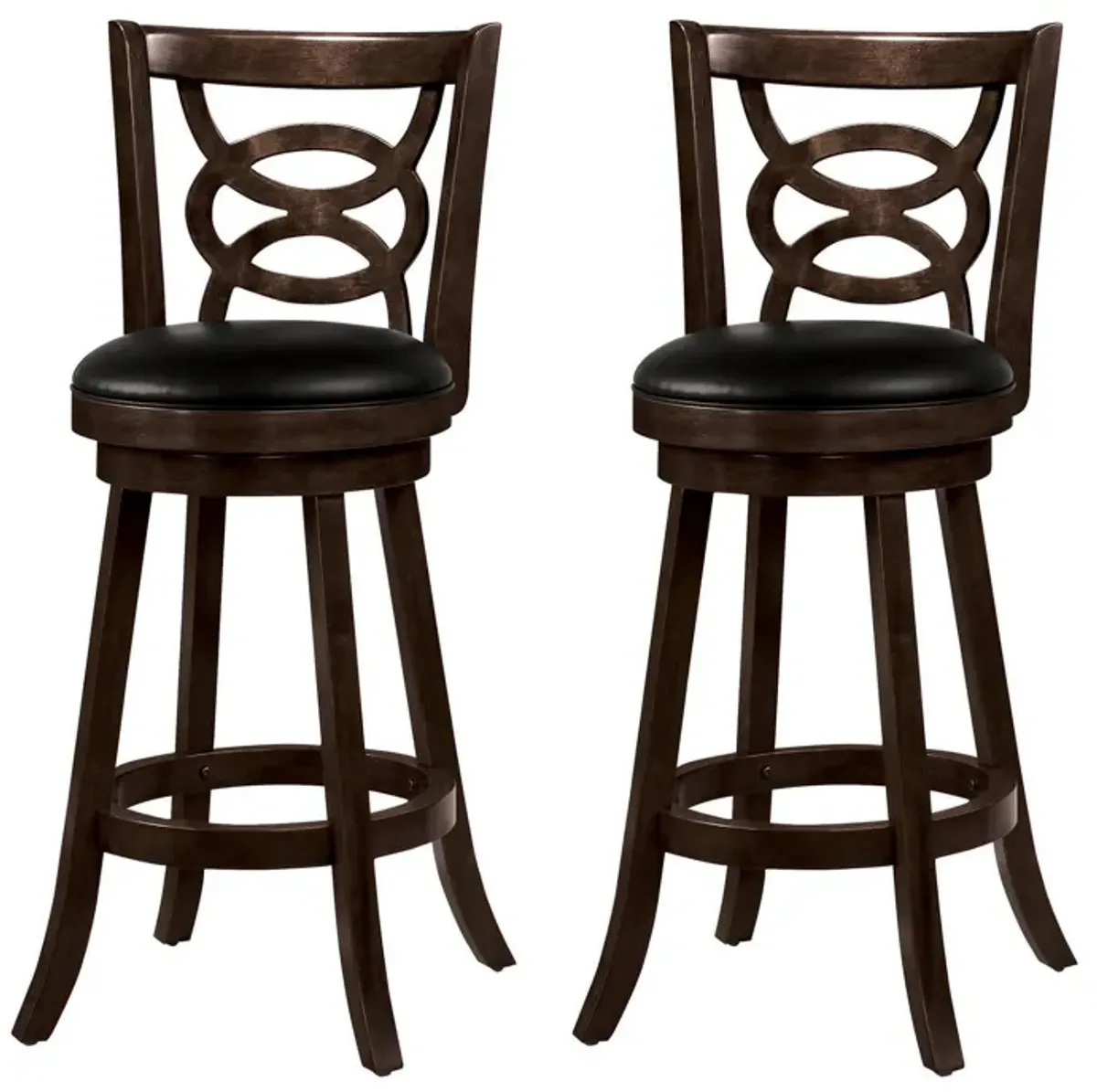 29" Swivel Bar Stool with Upholstered Seat, Black And Brown ,Set of 2-Benzara