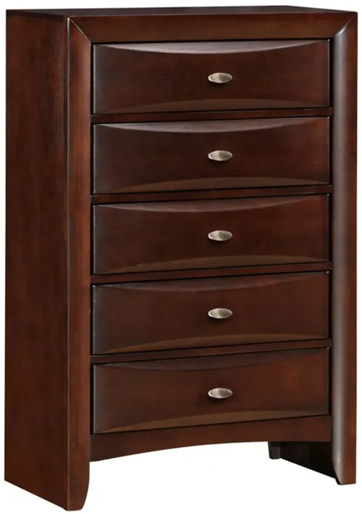 Transitional Wooden Chest with 5 Spacious Beveled Drawers, Brown