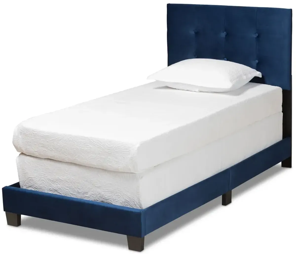 Baxton Studio Caprice Glam Navy Velvet Fabric Upholstered Twin Size Panel Bed