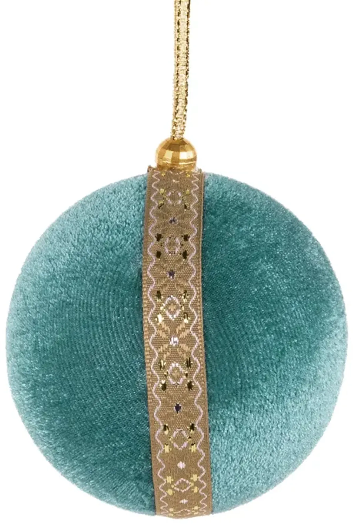 3.25" Teal Green and Gold Velour Round Ball Christmas Ornament