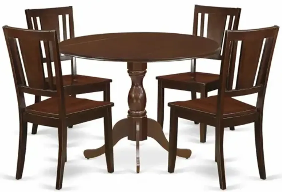 East West Furniture DMDU5-MAH-W 5 Piece Dinette Sets Includes 1 Drop Leaves Wooden Dining Table and 4 Mahogany Mid Century Modern Dining Chairs with Panel Back - Mahogany Finish