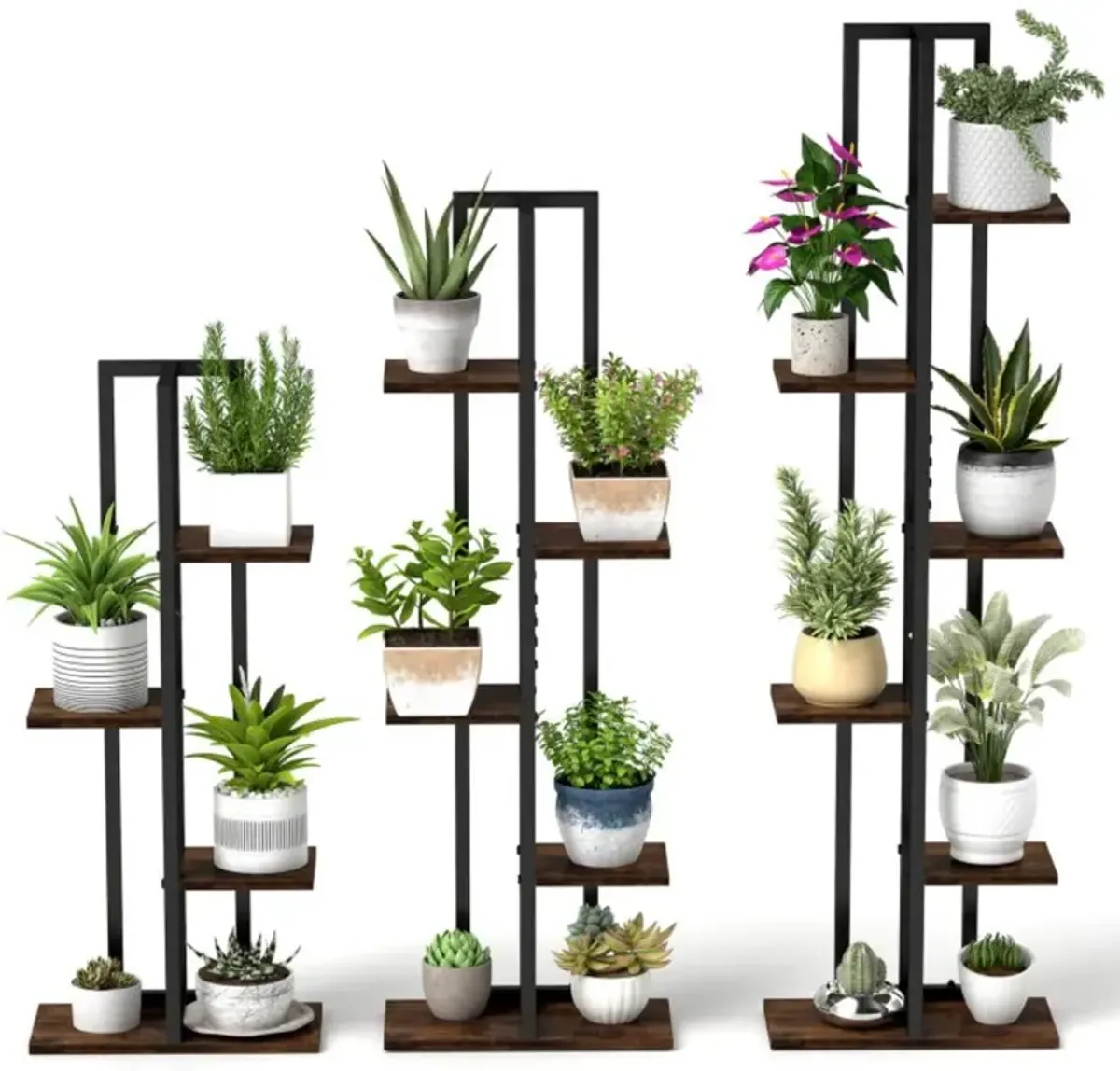 Hivvago 3 Pieces Tall Wood Plant Stand Set 4+5+6-Tier Indoor Flower Stands