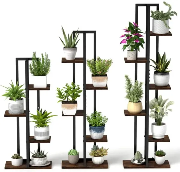 Hivvago 3 Pieces Tall Wood Plant Stand Set 4+5+6-Tier Indoor Flower Stands