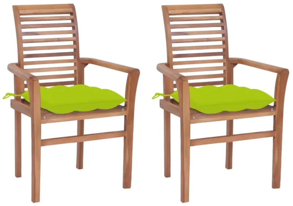 vidaXL Dining Chairs 2 pcs with Bright Green Cushions Solid Teak Wood