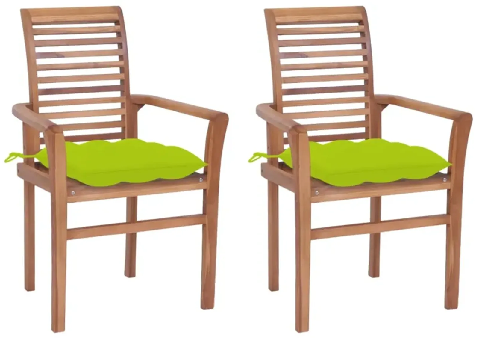 vidaXL Dining Chairs 2 pcs with Bright Green Cushions Solid Teak Wood