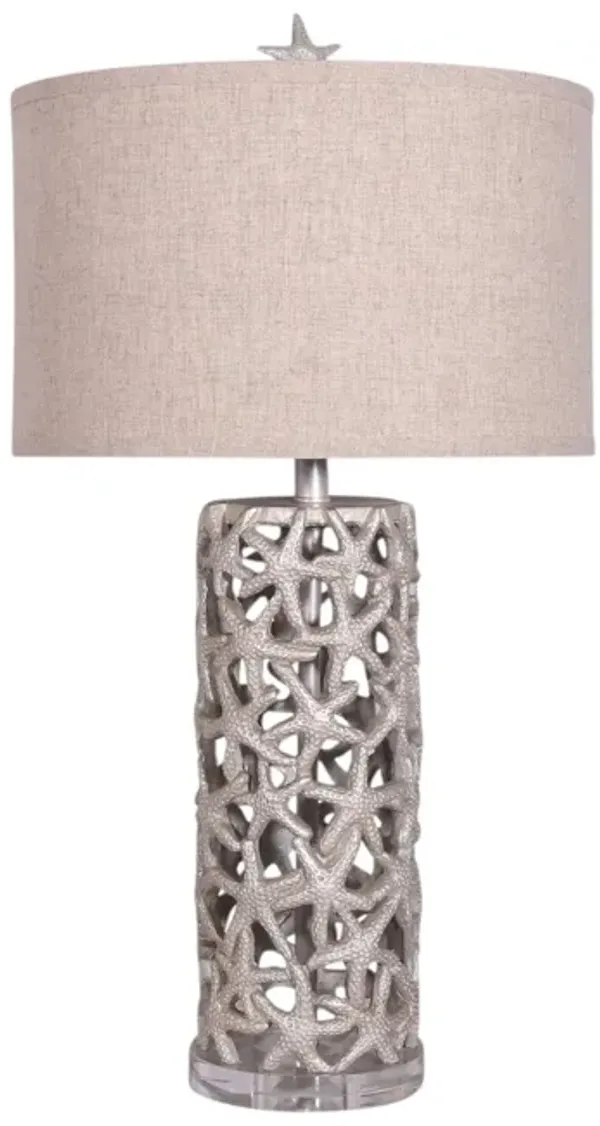 Hivvago Set of Two 30" Silver Coastal Starfish Table Lamps With Beige Drum Shades