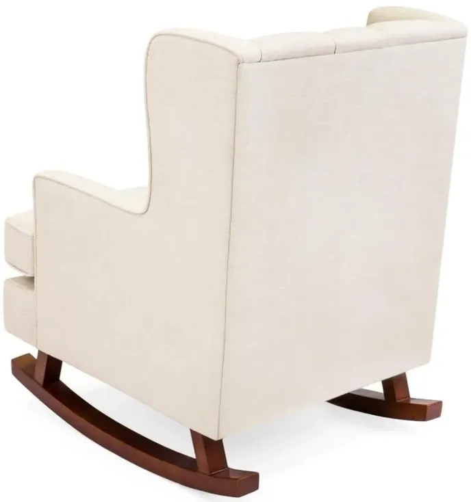 Beige Soft Tufted Upholstered Wingback Rocker Rocking Chair