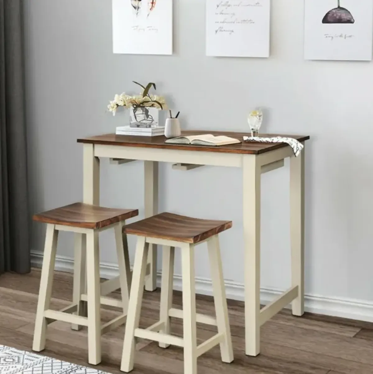 Hivvago Counter Height Pub Table with 2 Saddle Bar Stools