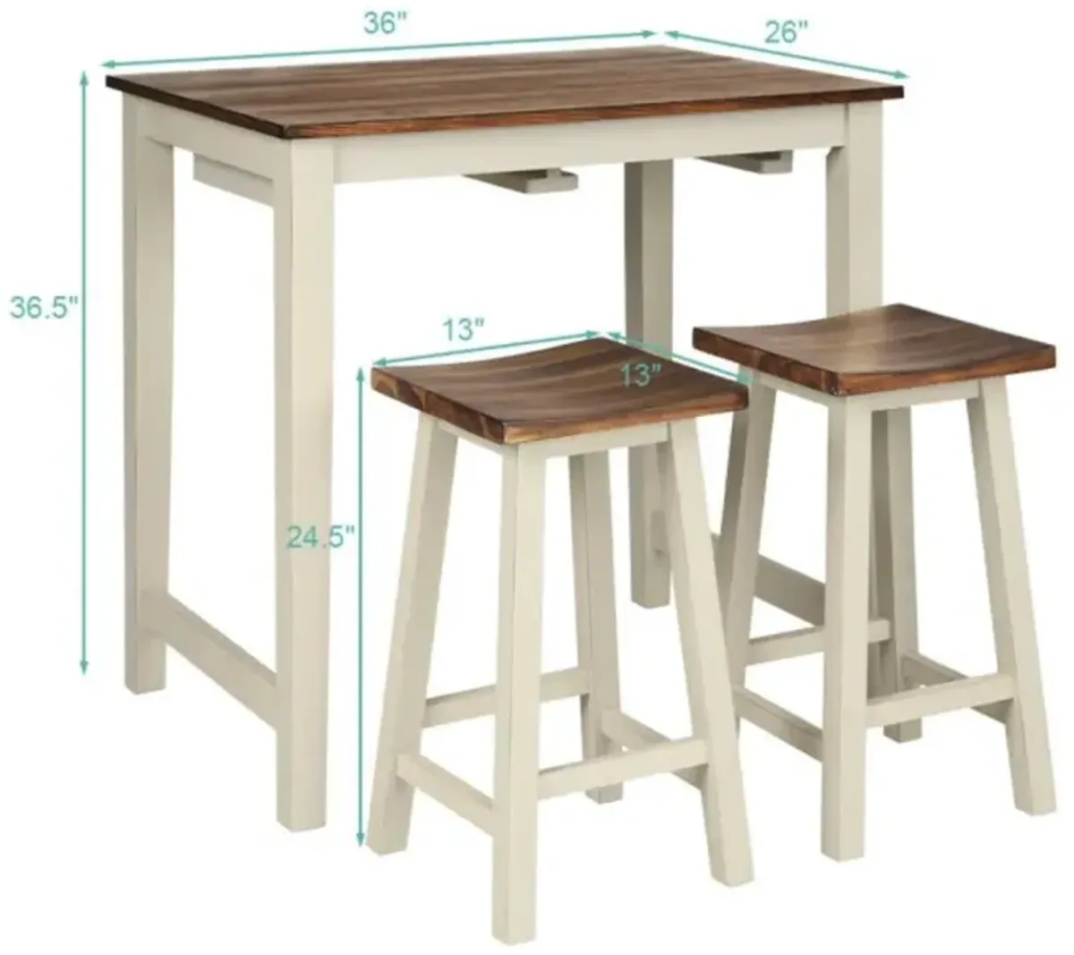 Hivvago Counter Height Pub Table with 2 Saddle Bar Stools