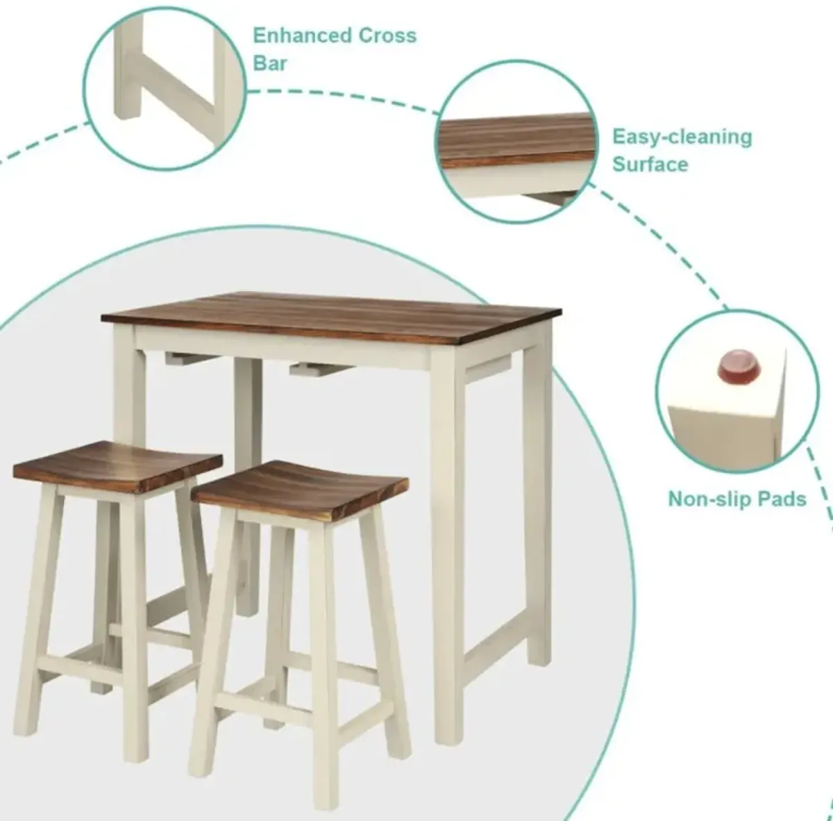 Hivvago Counter Height Pub Table with 2 Saddle Bar Stools