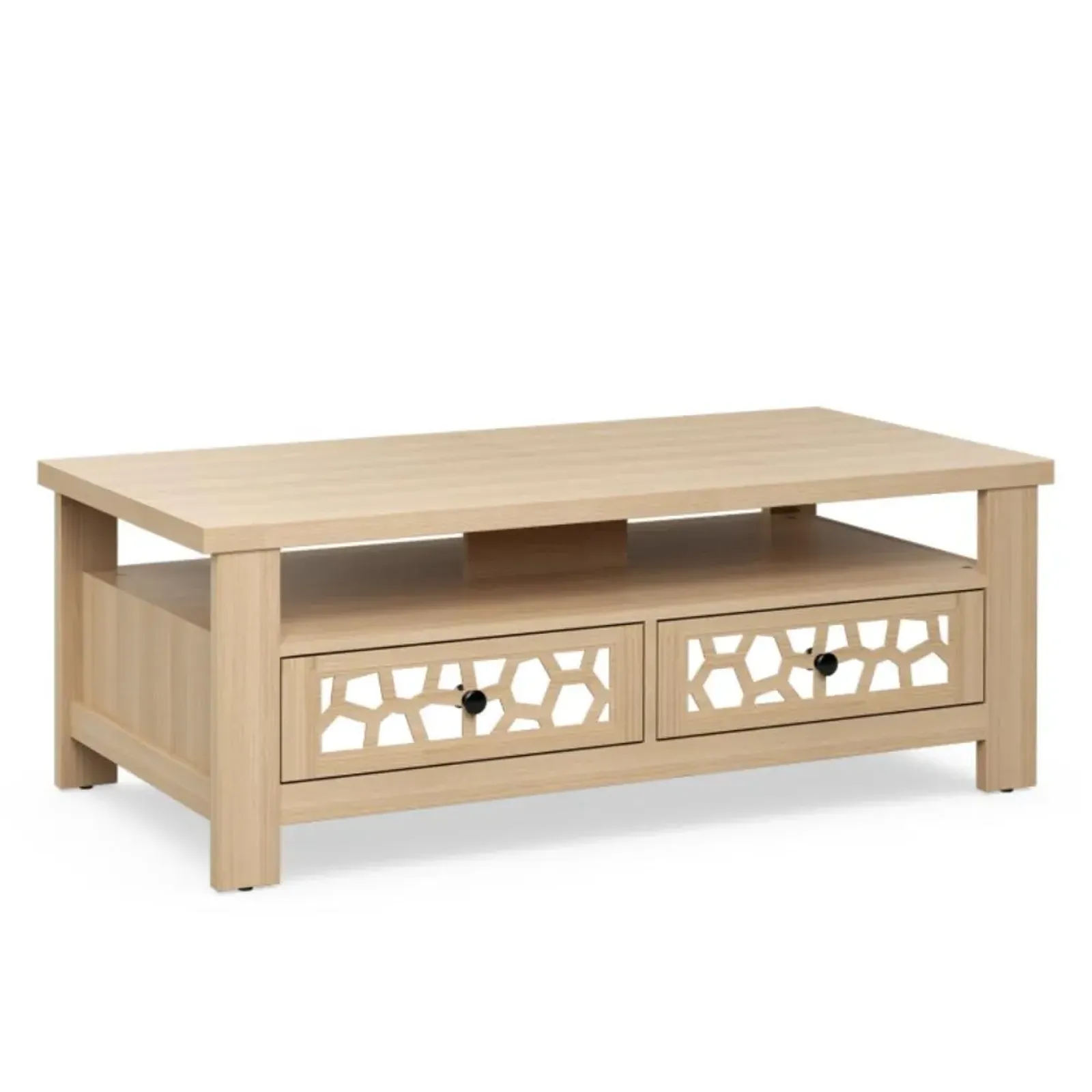 Hivvago 3-tier Coffee Table with 2 Drawers and 5 Support Legs