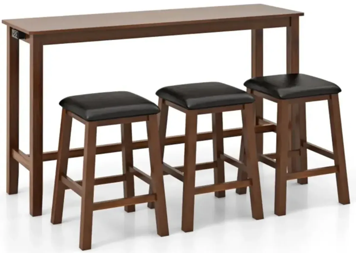 Hivvago 4-Piece Bar Table Set Counter-Height Table and 3 PVC Leather Upholstered Bar Stools