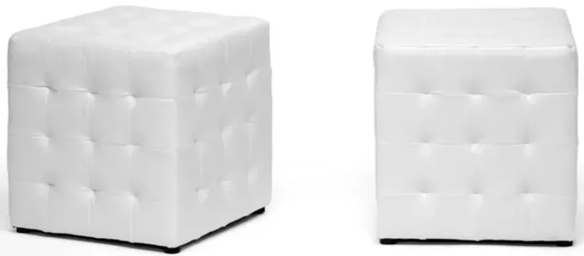 Siskal White Modern Cube Ottoman (Set of 2)