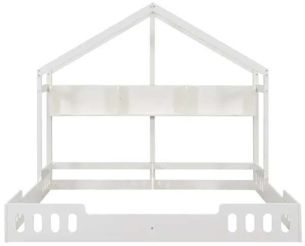 Merax Two Shared Platform Beds with Shelves and Guardrail