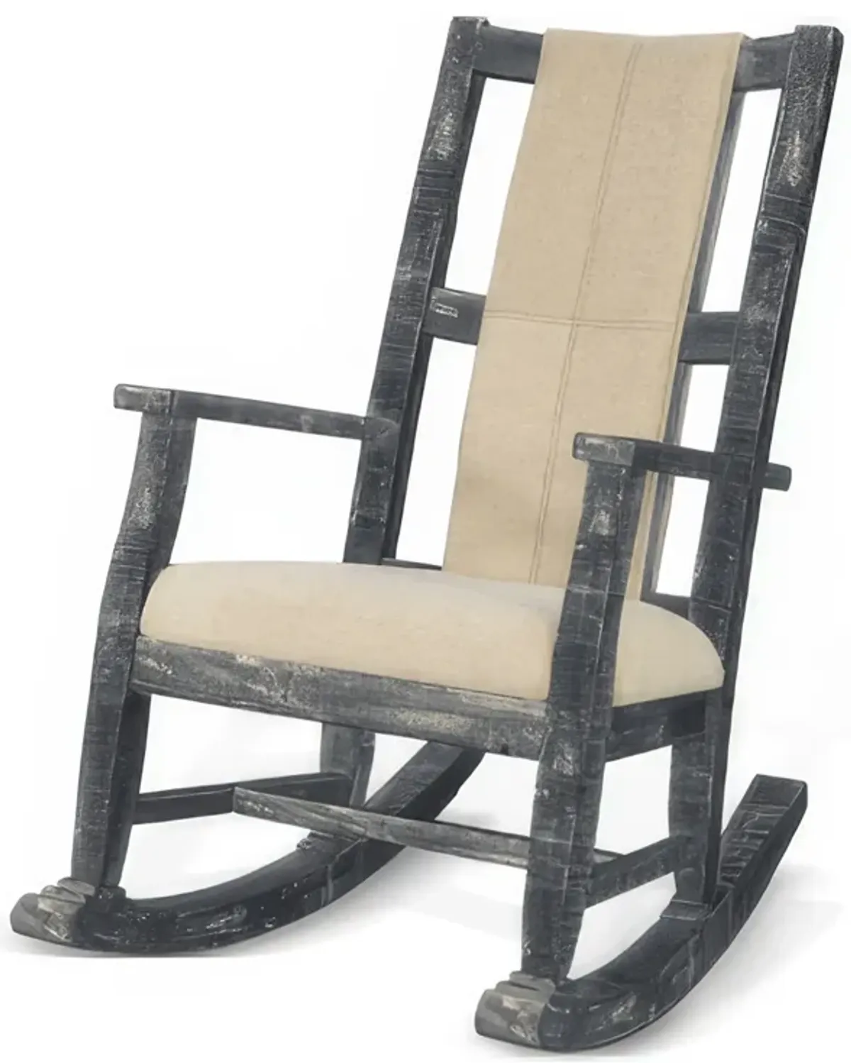 Rena Rocking Chair, Cushion Seat and Back, Black Mahogany Mindy Wood - Benzara