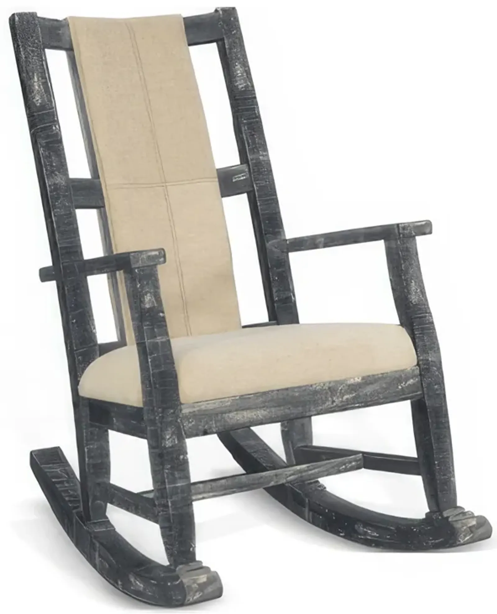 Rena Rocking Chair, Cushion Seat and Back, Black Mahogany Mindy Wood - Benzara