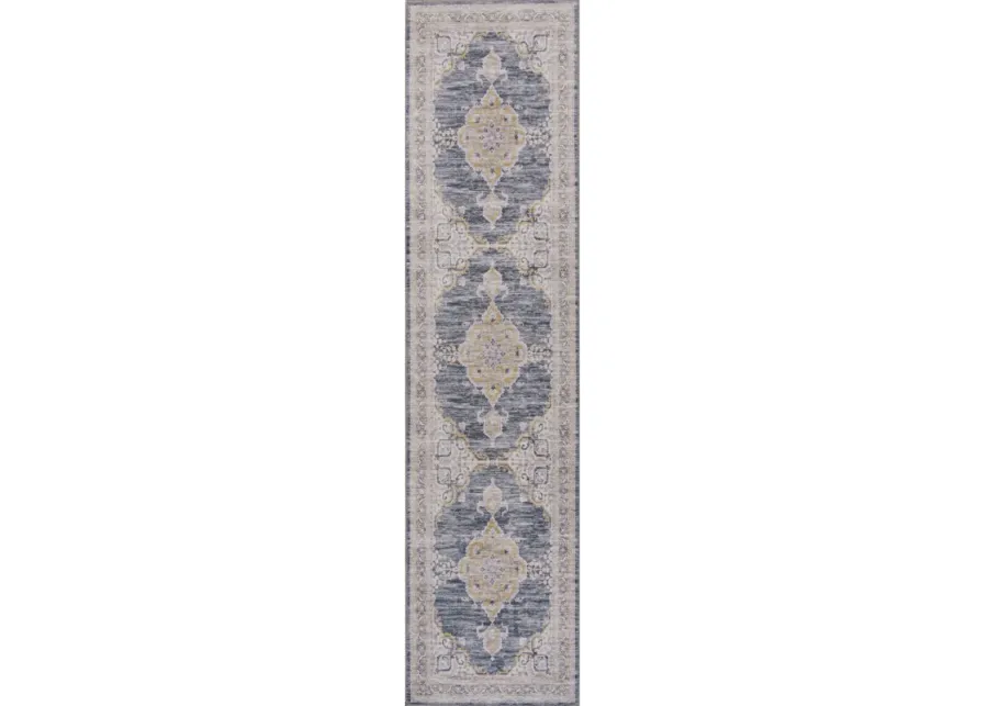 Wincer Chenille Cottage Medallion Machine-Washable Navy/Gray/Black 2 ft. x 8 ft. Runner Rug