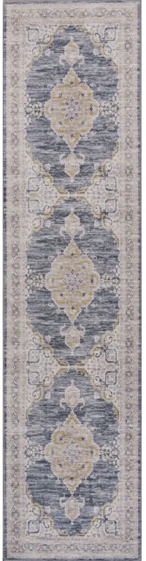 Wincer Chenille Cottage Medallion Machine-Washable Navy/Gray/Black 2 ft. x 8 ft. Runner Rug