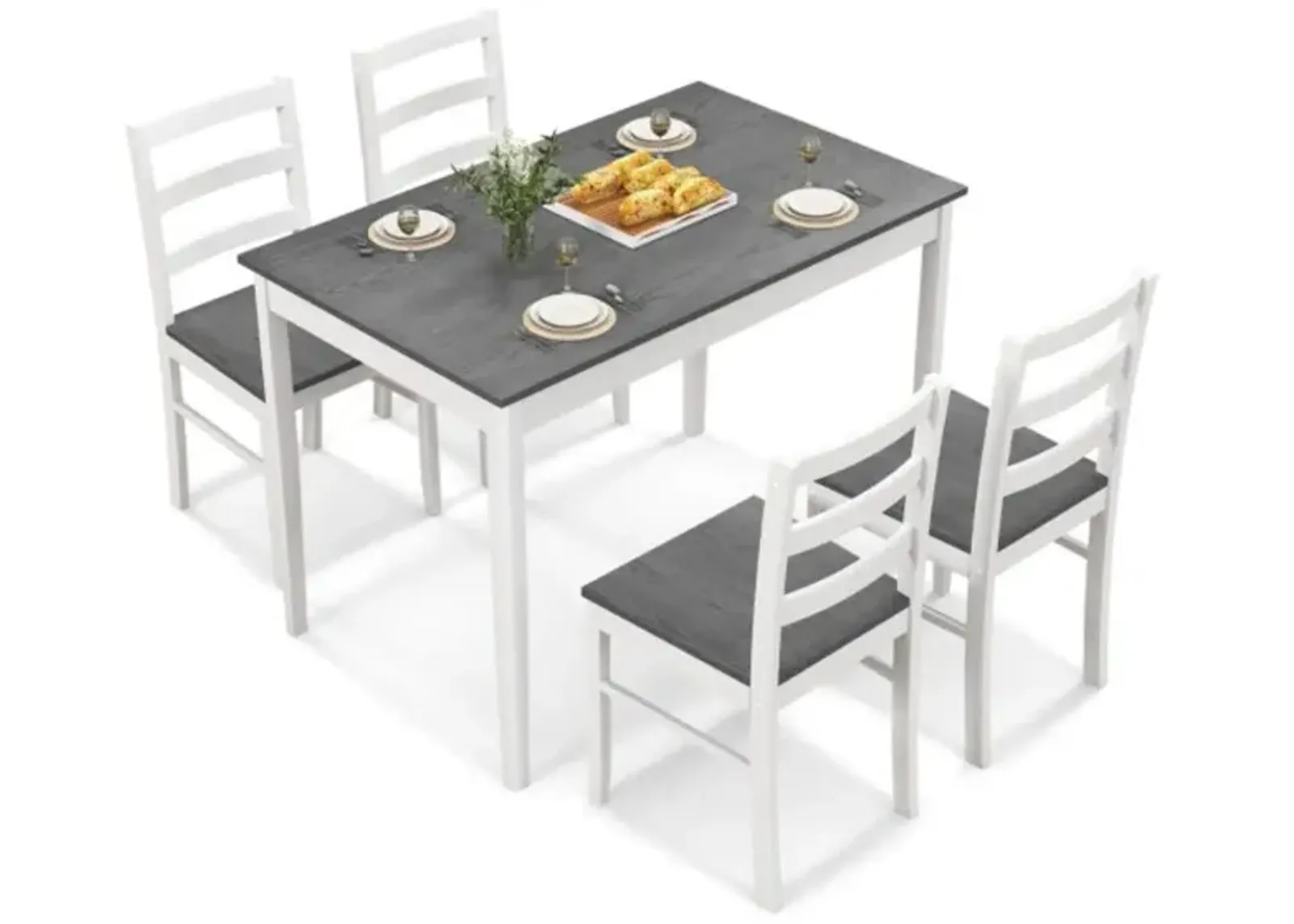 Hivvago 5-Piece Wooden Dining Set with Rectangular Table and 4 Chairs