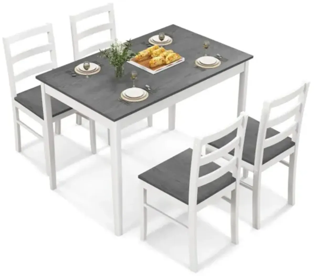 Hivvago 5-Piece Wooden Dining Set with Rectangular Table and 4 Chairs