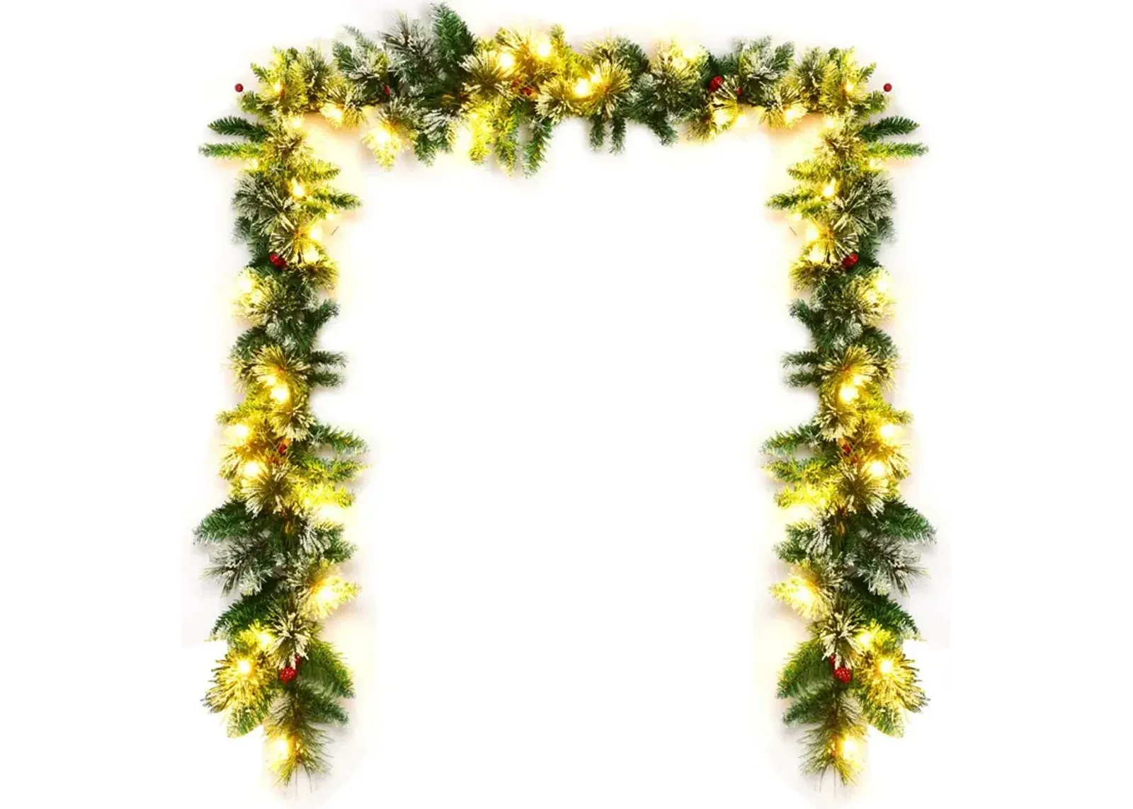 9 Feet Pre-lit Snow Flocked Tips Christmas Garland with Red Berries