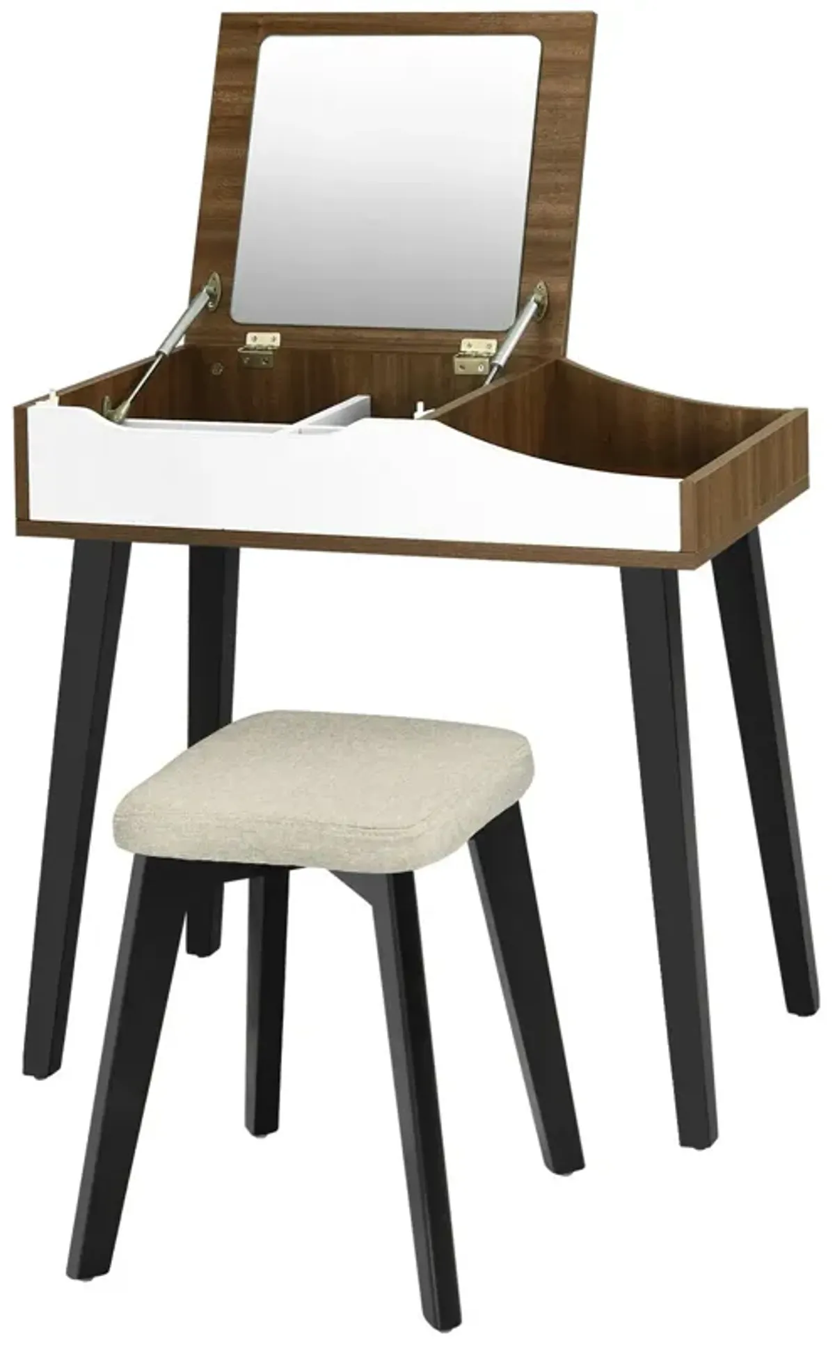 Vanity Table Set with Flip Top Mirror and Padded Stool-Brown