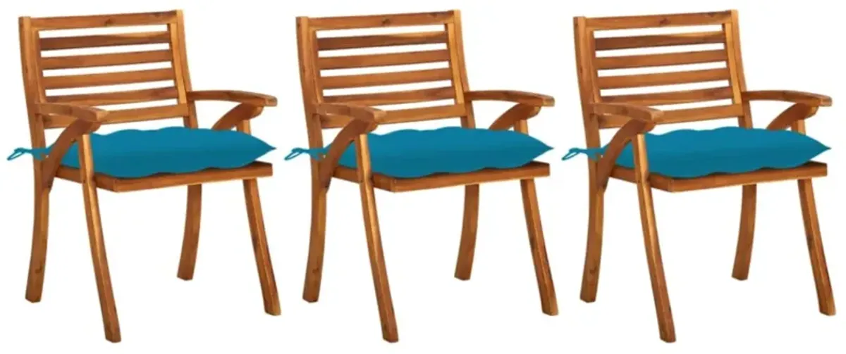 vidaXL Garden Dining Chairs with Cushions 3 pcs Solid Acacia Wood