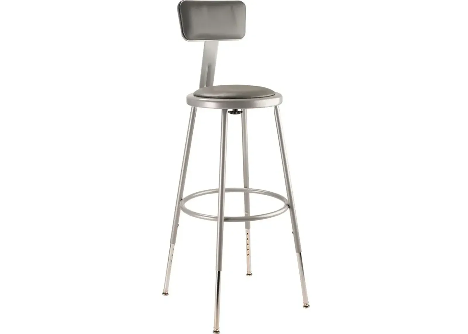 NPS® 25"-33" Height Adjustable Heavy Duty Vinyl Padded Steel Stool With Backrest, Grey