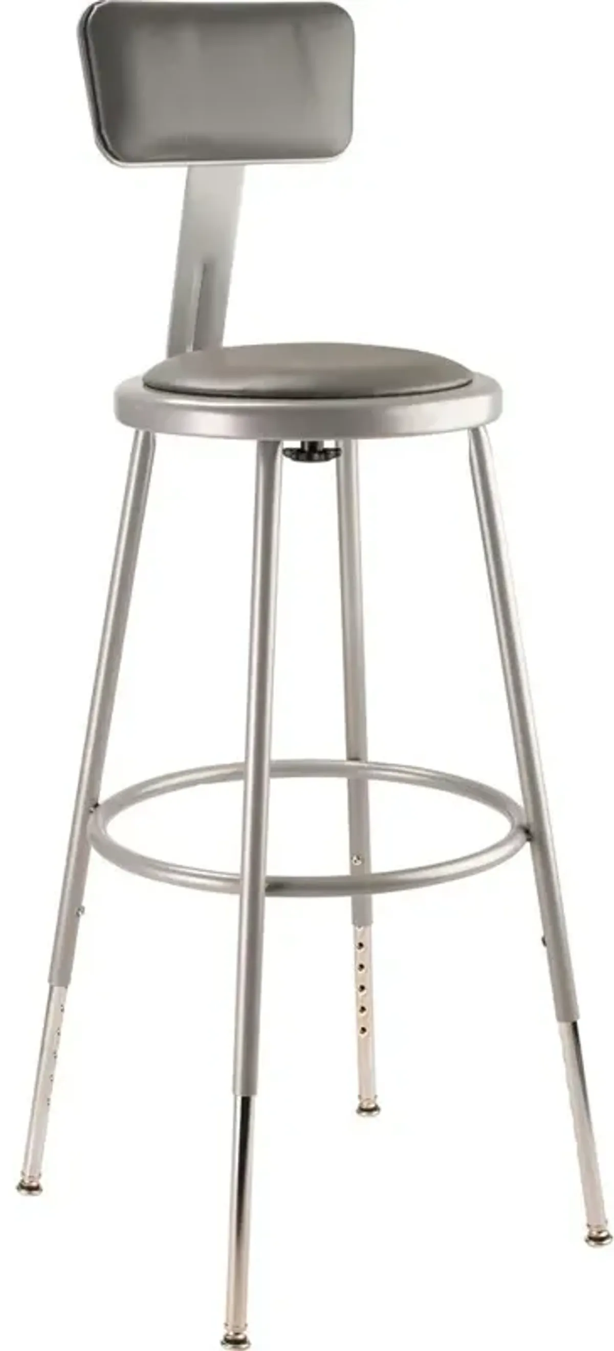 NPS® 25"-33" Height Adjustable Heavy Duty Vinyl Padded Steel Stool With Backrest, Grey