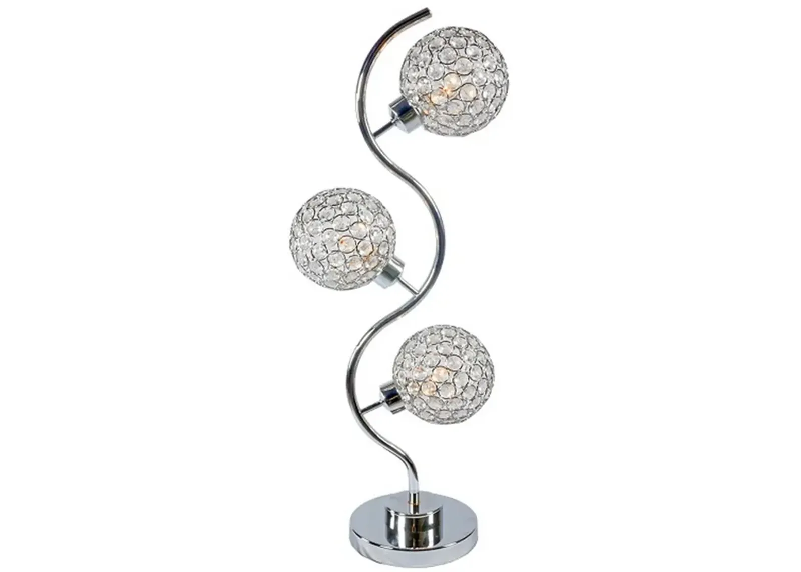 Denise 32 Inch Table Lamp, Metal Frame, Round Base Glass, Crystals, Silver - Benzara