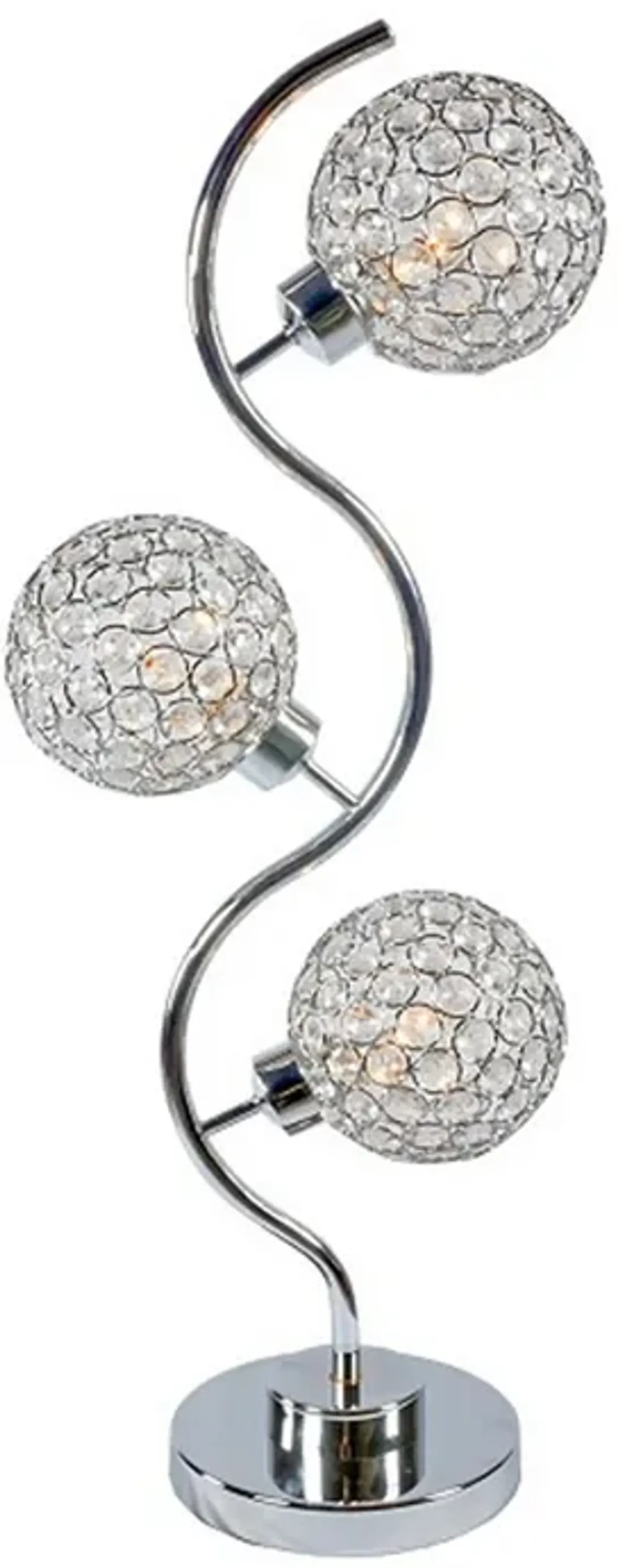 Denise 32 Inch Table Lamp, Metal Frame, Round Base Glass, Crystals, Silver - Benzara