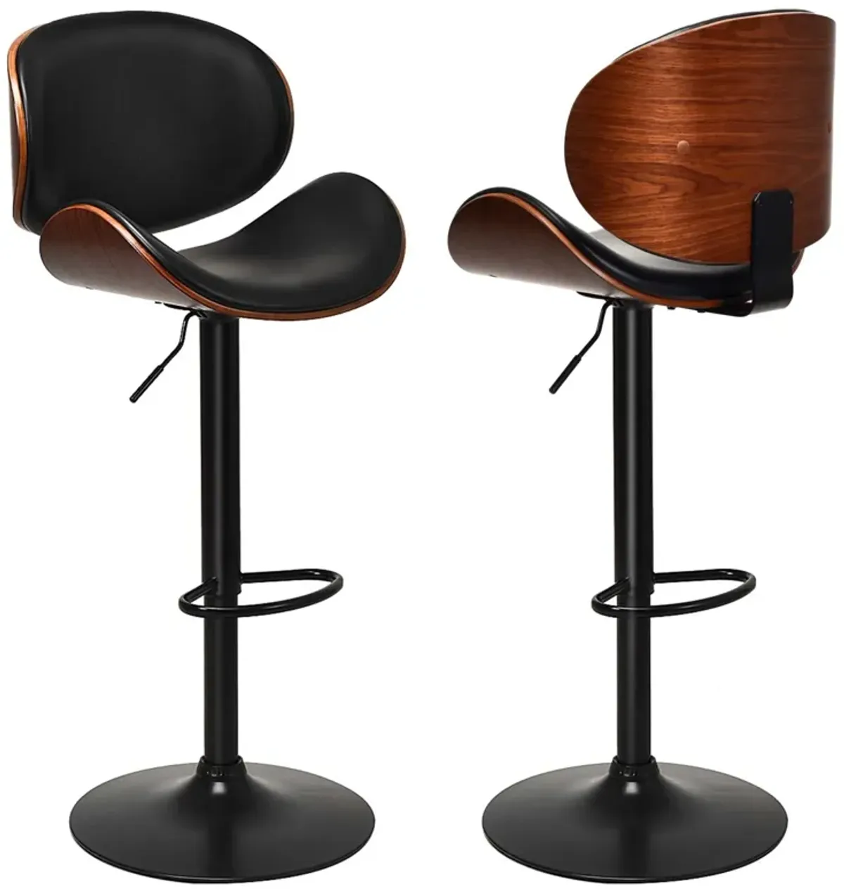 Set of 2 Adjustable Swivel PU Leather Bar Stools with Curved Footrest