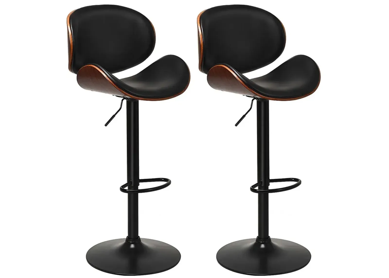 Set of 2 Adjustable Swivel PU Leather Bar Stools with Curved Footrest