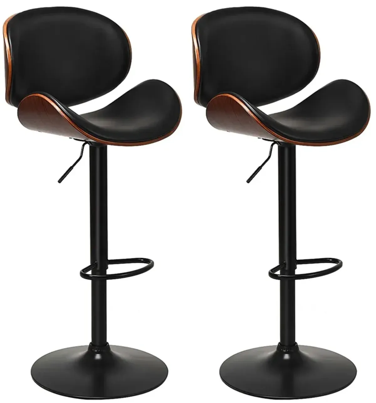 Set of 2 Adjustable Swivel PU Leather Bar Stools with Curved Footrest