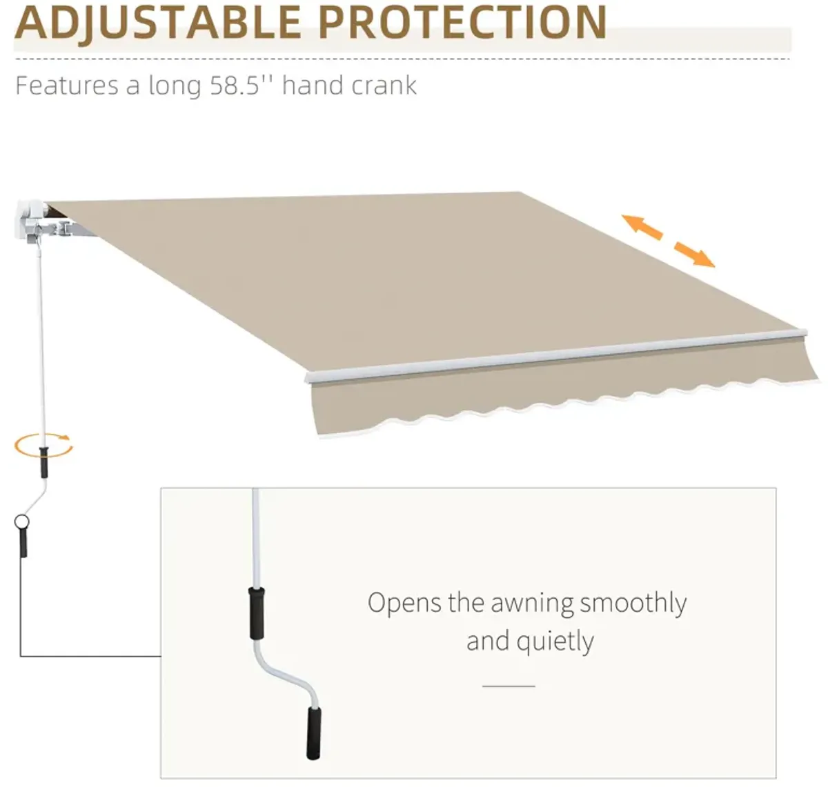 Outsunny 13' x 8' Retractable Awning, Patio Awnings, Sunshade Shelter w/ Manual Crank Handle, UV & Water-Resistant Fabric and Aluminum Frame for Deck, Balcony, Yard, Beige