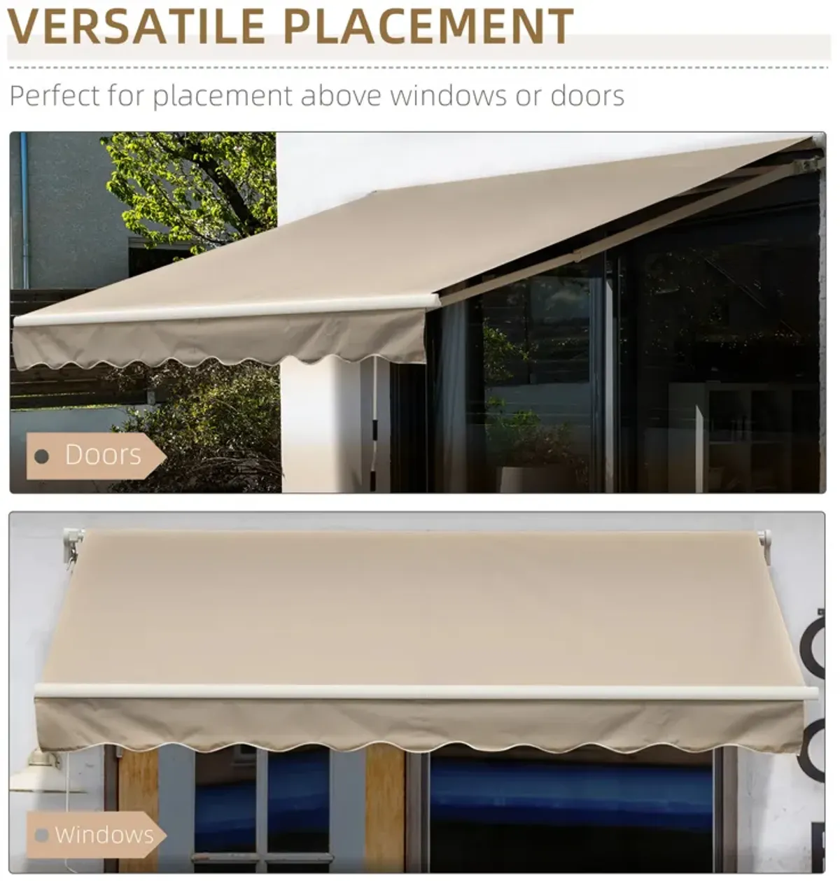 Outsunny 13' x 8' Retractable Awning, Patio Awnings, Sunshade Shelter w/ Manual Crank Handle, UV & Water-Resistant Fabric and Aluminum Frame for Deck, Balcony, Yard, Beige