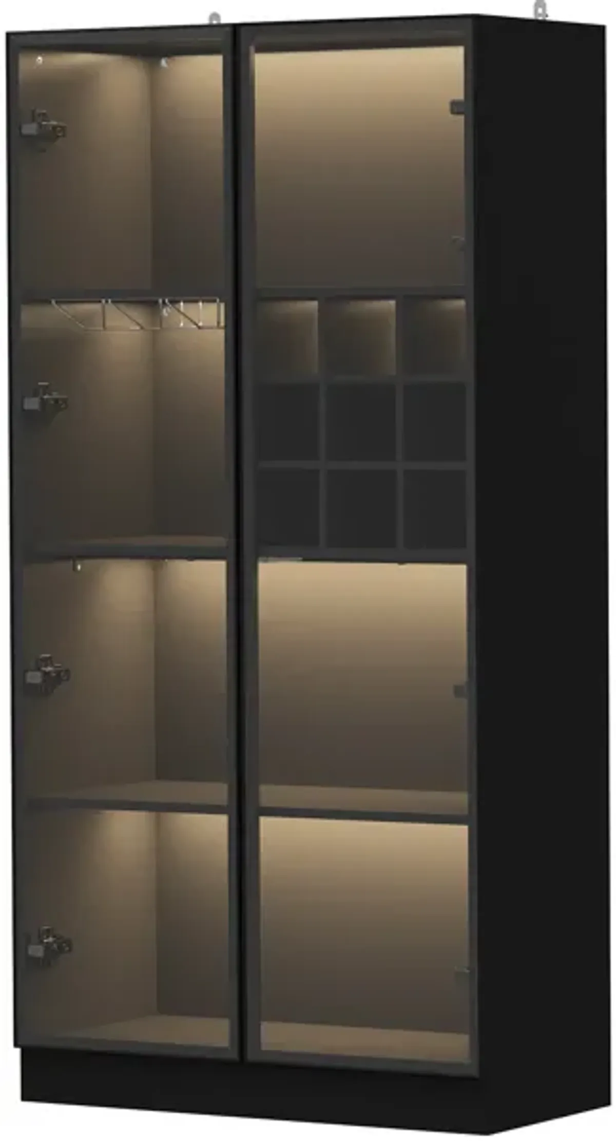 Black Wood Storage Cabinet Display Cabinet With Wine Cubes, Pop up Glass Doors, 3-Color LED Lights and Aluminum Framed