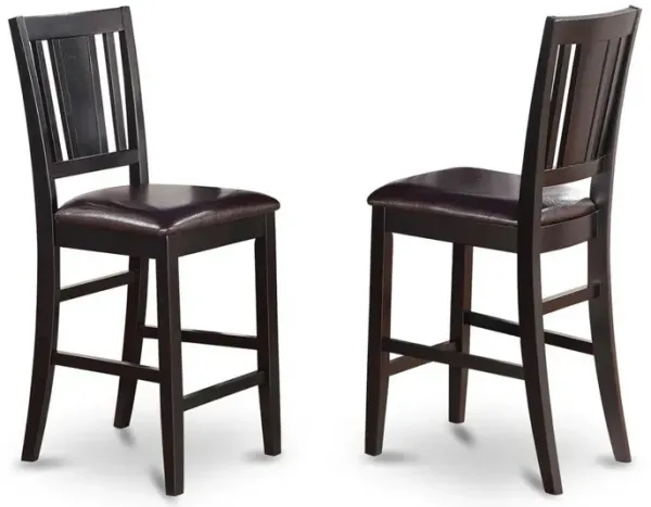 East West Furniture Buckland  Counter  Height  Chair  with  Faux  Leather  Upholstered  Seat  in  Black  Finish,  Set  of  2