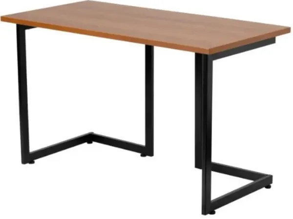 Modern Black Metal Frame Computer Desk with Cherry Wood Finish Top